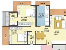 Floor plan of 2 BHK 1110 Sq. Ft. Apartment in Kamla White Orchid, Mumbai