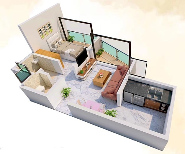 Floor plan of 1 BHK 327 Sq. Ft. Apartment in KAMS Krystel, Mumbai