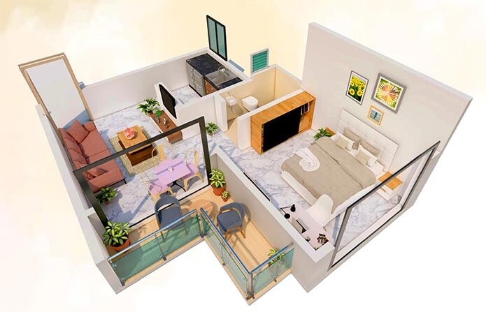 Floor plan of 1 BHK 372 Sq. Ft. Apartment in KAMS Krystel, Mumbai