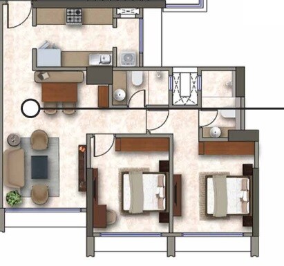 Floor plan of 2 BHK 666 Sq. Ft. Apartment in Kanakia Codename Future A, Mumbai