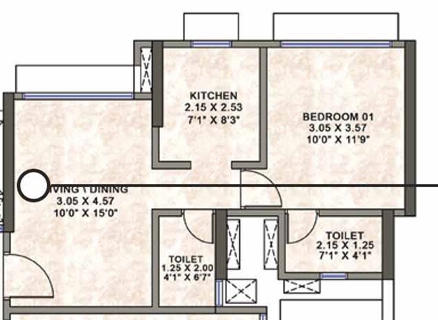 Floor plan of 1 BHK 544 Sq. Ft. Apartment in Kanakia Codename Future B, Mumbai