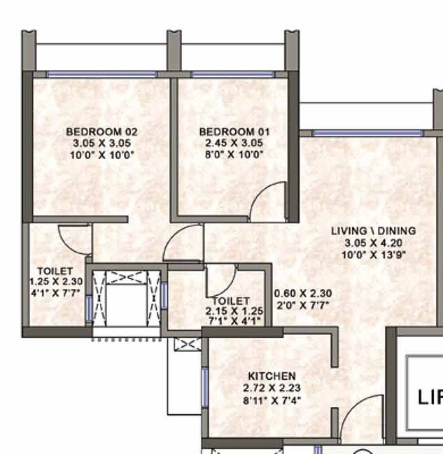 Floor plan of 2 BHK 564 Sq. Ft. Apartment in Kanakia Codename Future B, Mumbai