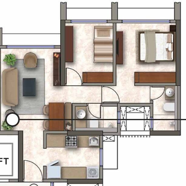 Floor plan of 2 BHK 701 Sq. Ft. Apartment in Kanakia Codename Future D, Mumbai