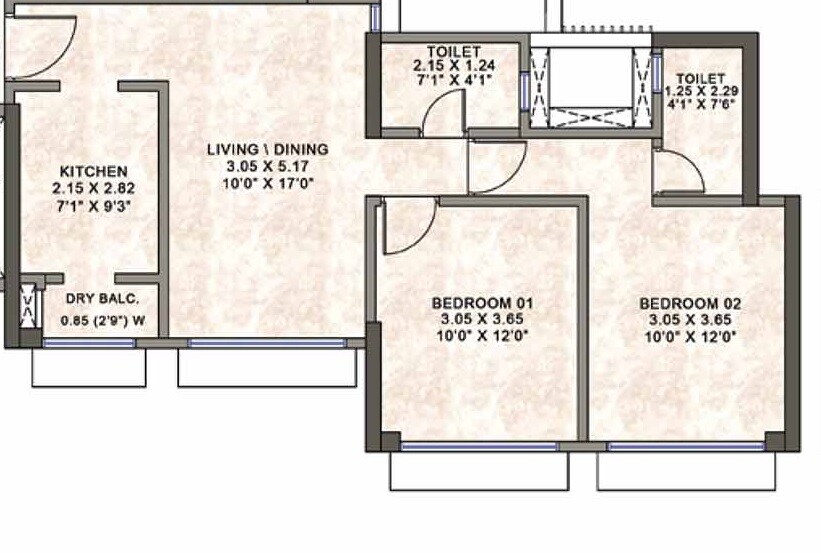 Floor plan of 2 BHK 589 Sq. Ft. Apartment in Kanakia Codename Future D, Mumbai