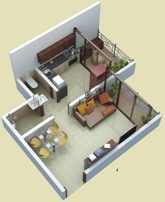 Floor plan of 1 BHK 430 Sq. Ft. Apartment in Kanakia Country Park, Mumbai