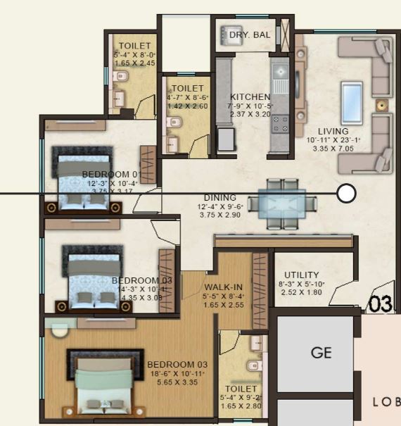 Rental 3 Bedroom 1400 Sq.Ft. Apartment in Kanakia Paris, Bandra East