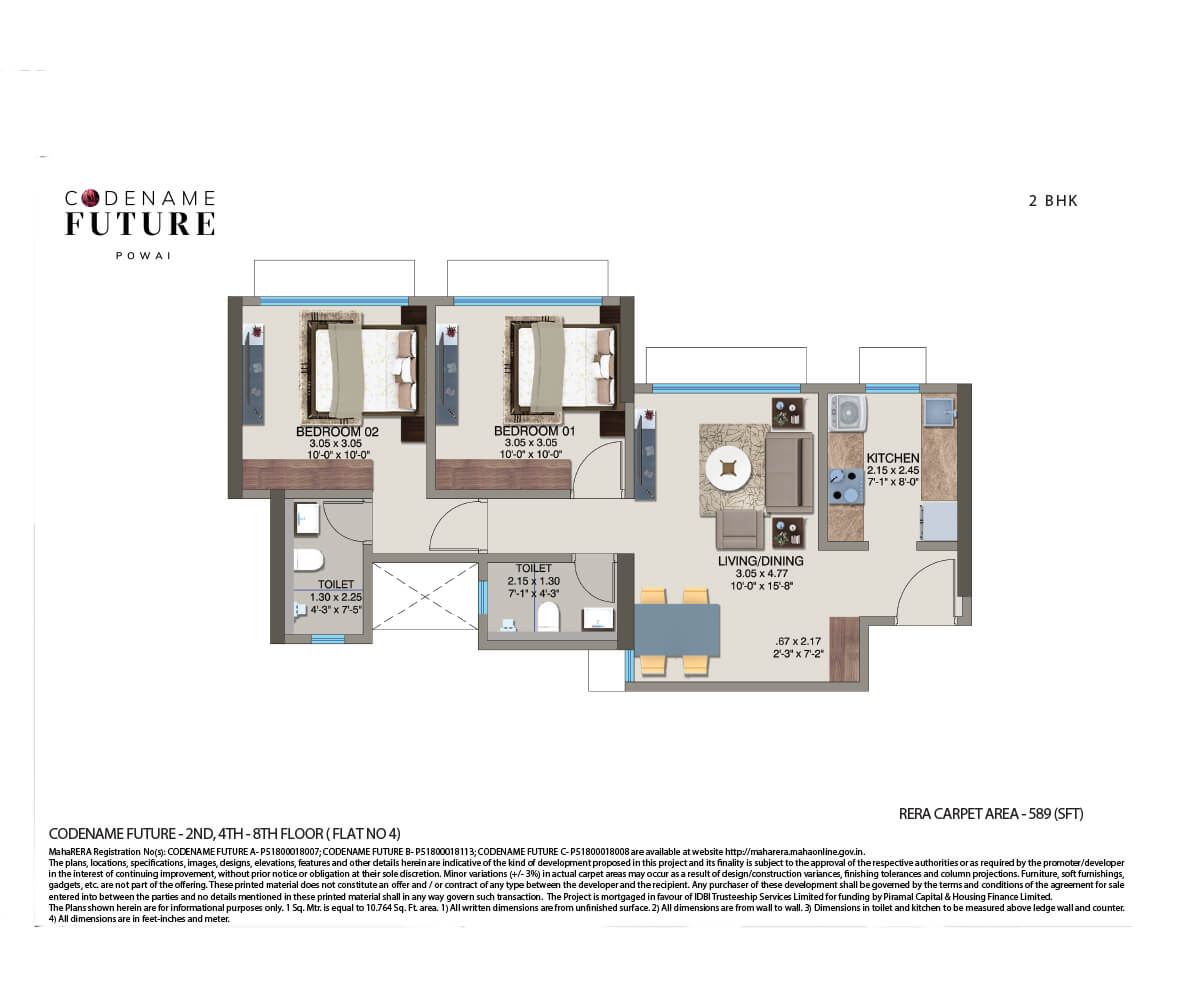 Floor plan of 2 BHK 589 Sq. Ft. Apartment in Kanakia Pixel, Mumbai