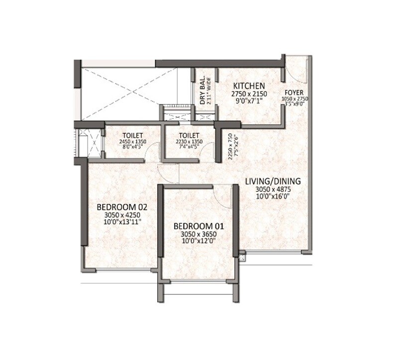 2 BHK 795 Sq. Ft. Apartment