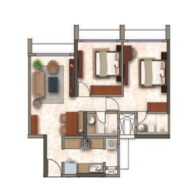 Floor plan of 2 BHK 589 Sq. Ft. Apartment in Kanakia Silicon Valley, Mumbai