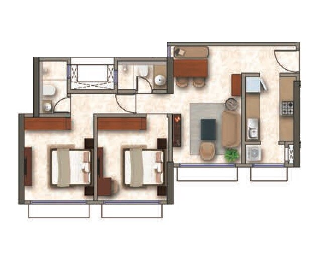 Floor plan of 2 BHK 669 Sq. Ft. Apartment in Kanakia Silicon Valley, Mumbai