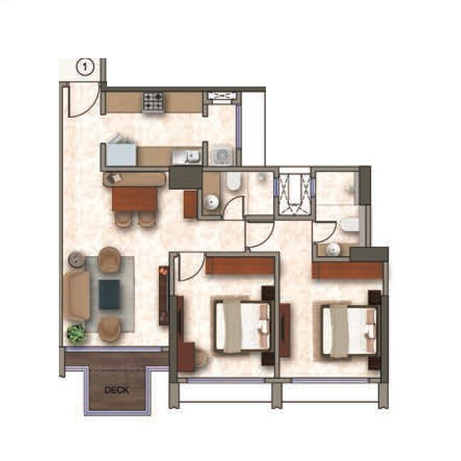 Floor plan of 2 BHK 820 Sq. Ft. Apartment in Kanakia Silicon Valley, Mumbai