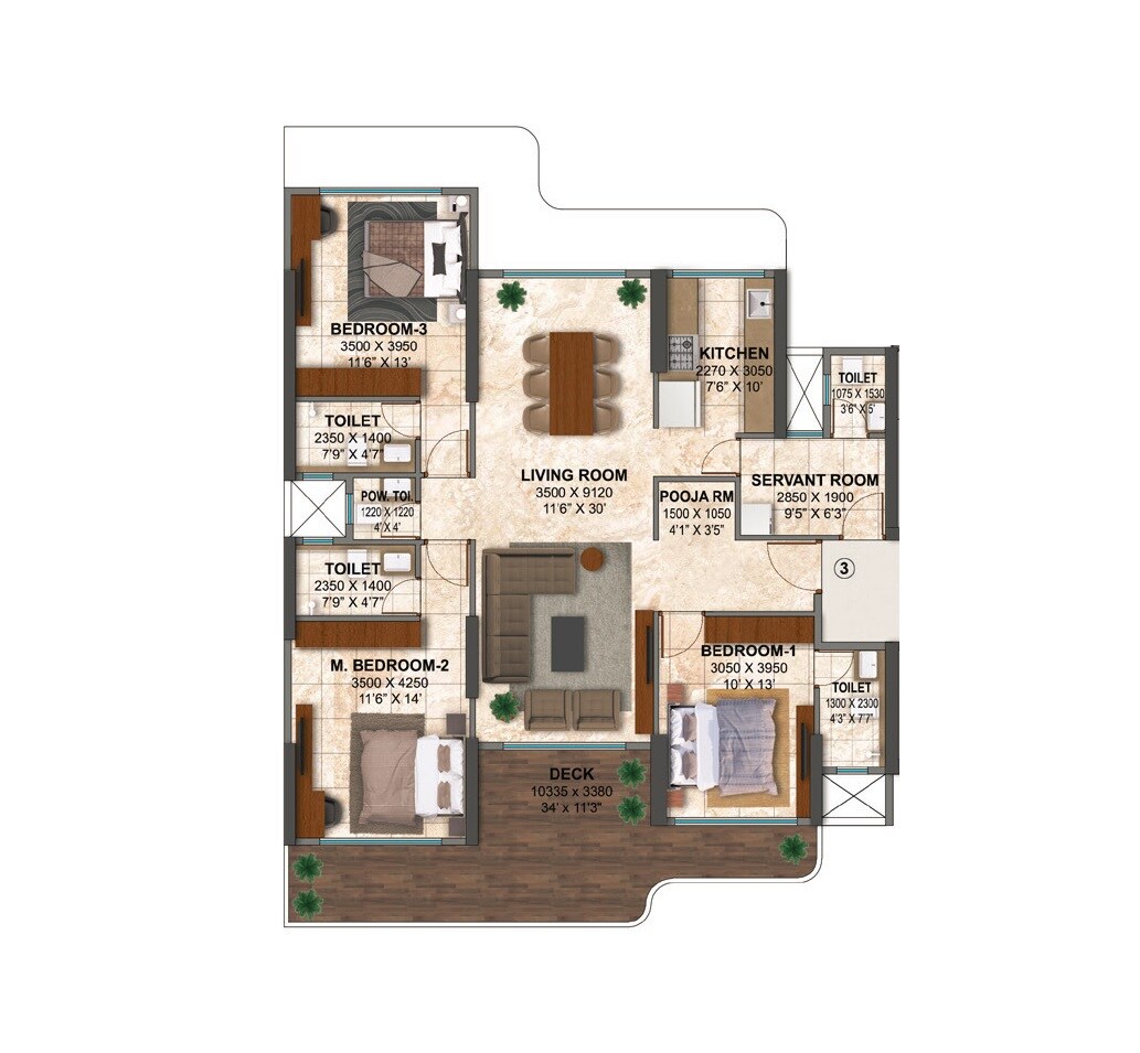 Floor plan of 3 BHK 1282 Sq. Ft. Apartment in Kanakia Silicon Valley, Mumbai