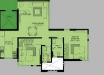 Floor plan of 2 BHK 940 Sq. Ft. Apartment in Kanakia Spaces Aroha, Mumbai