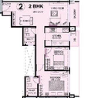 Floor plan of 2 BHK 791 Sq. Ft. Apartment in Kanakia Spaces Platino, Mumbai