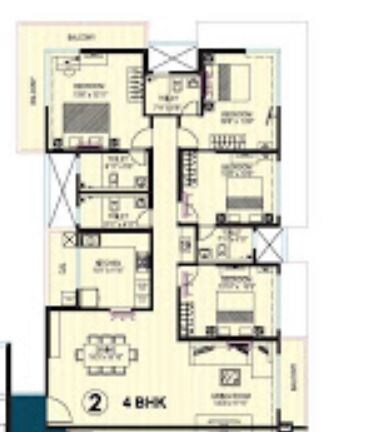 Floor plan of 4 BHK 1466 Sq. Ft. Apartment in Kanakia Spaces Platino, Mumbai
