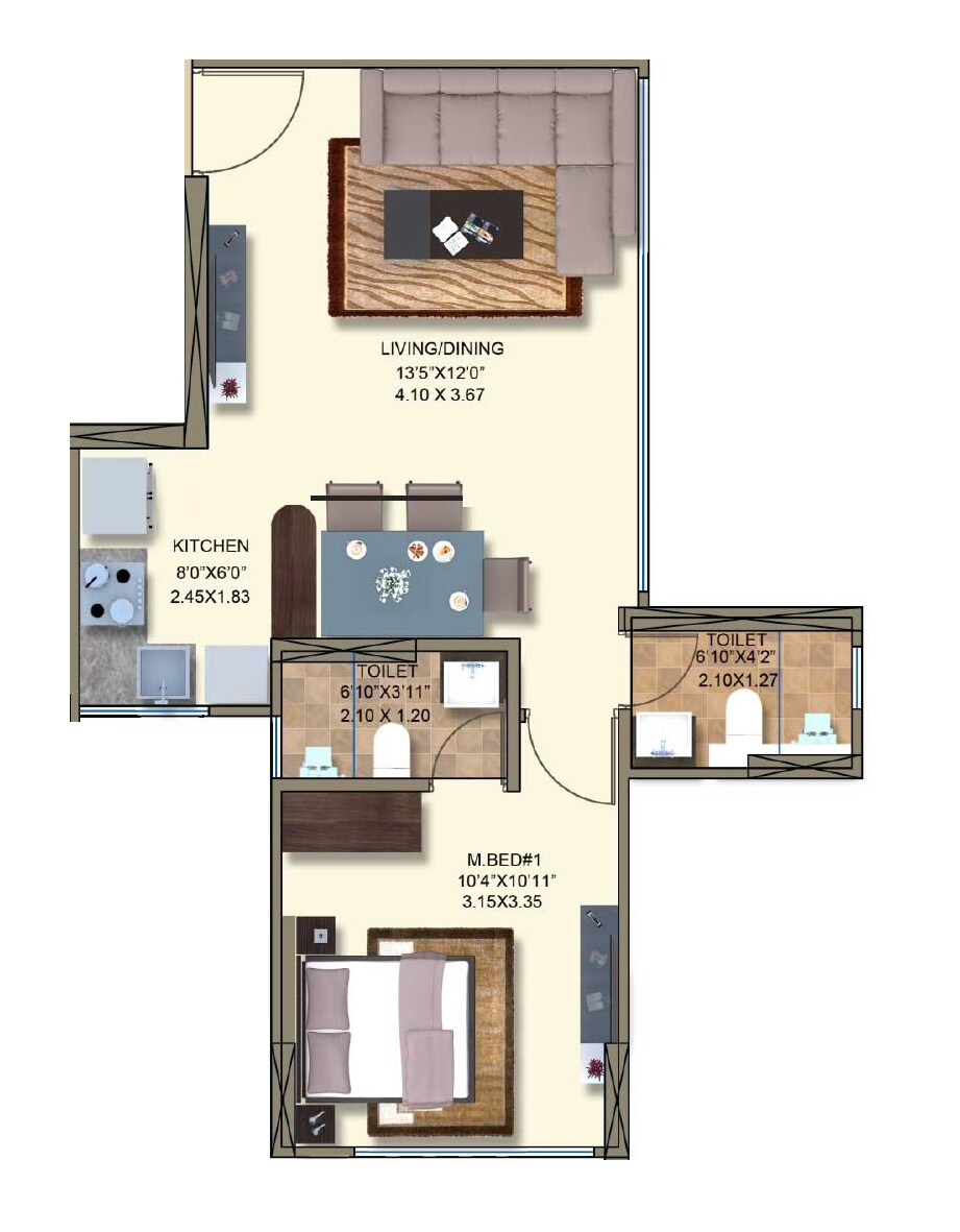 Floor plan of 1 BHK 475 Sq. Ft. Apartment in Kanakia Spaces Rainforest, Mumbai