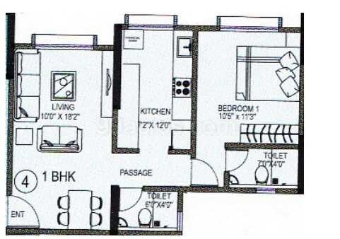 Floor plan of 1 BHK 502 Sq. Ft. Apartment in Kanakia Spaces Sevens, Mumbai