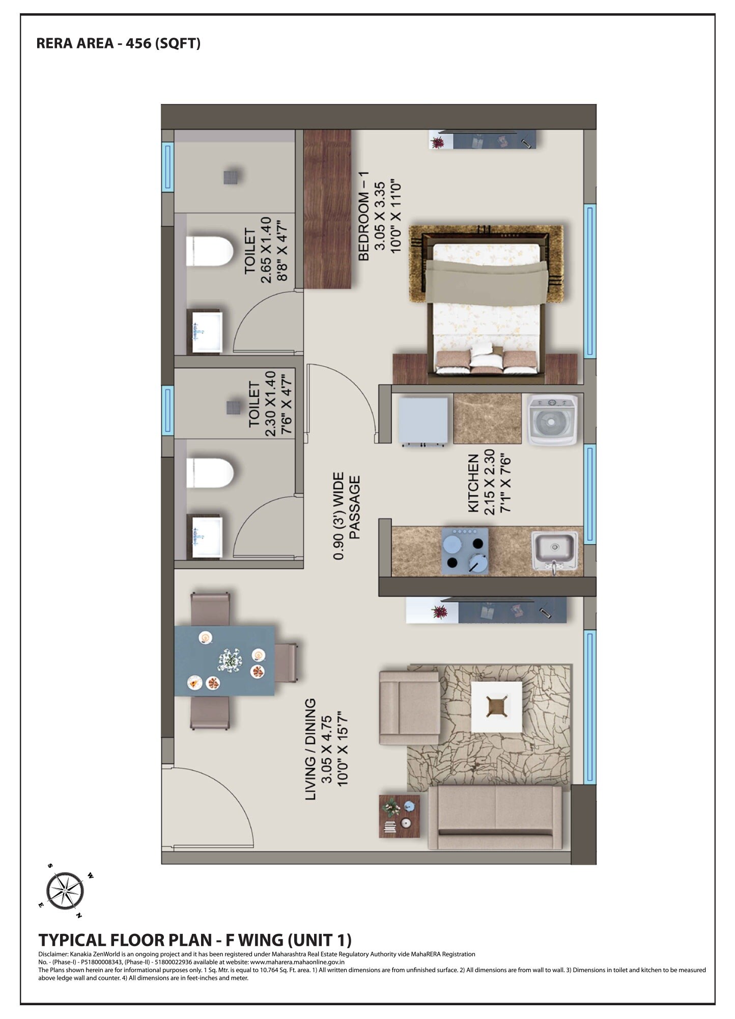 Floor plan of 1 BHK 456 Sq. Ft. Apartment in Kanakia Spaces Zen World Phase 2, Mumbai