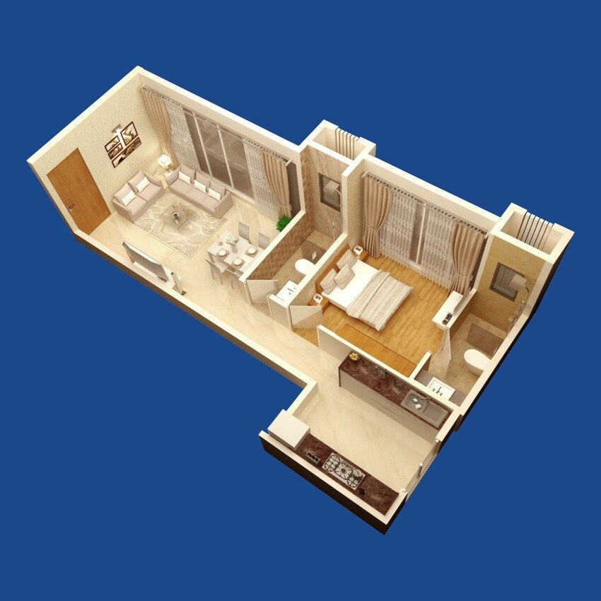 Floor plan of 1 BHK 255 Sq. Ft. Apartment in Kapil Bayview, Mumbai