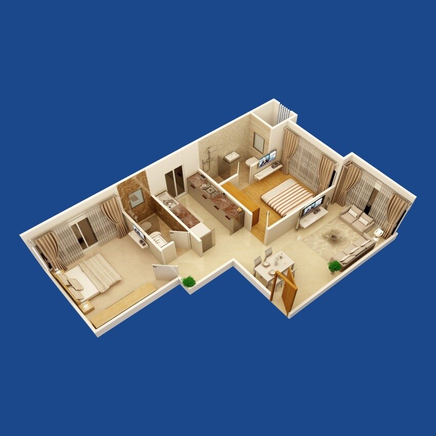 Floor plan of 2 BHK 613 Sq. Ft. Apartment in Kapil Bayview, Mumbai