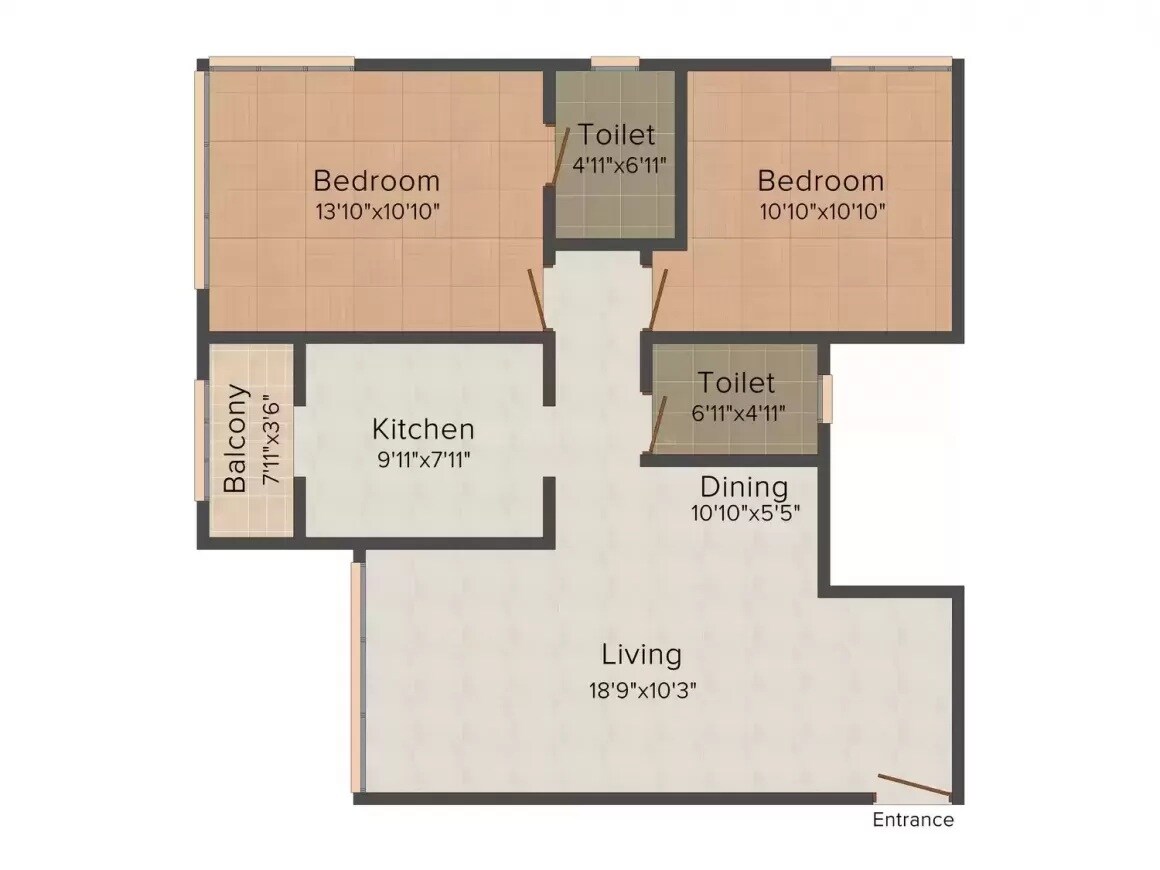 Floor plan of 2 BHK 753 Sq. Ft. Apartment in Karmvir Avant  Arey Greens, Mumbai
