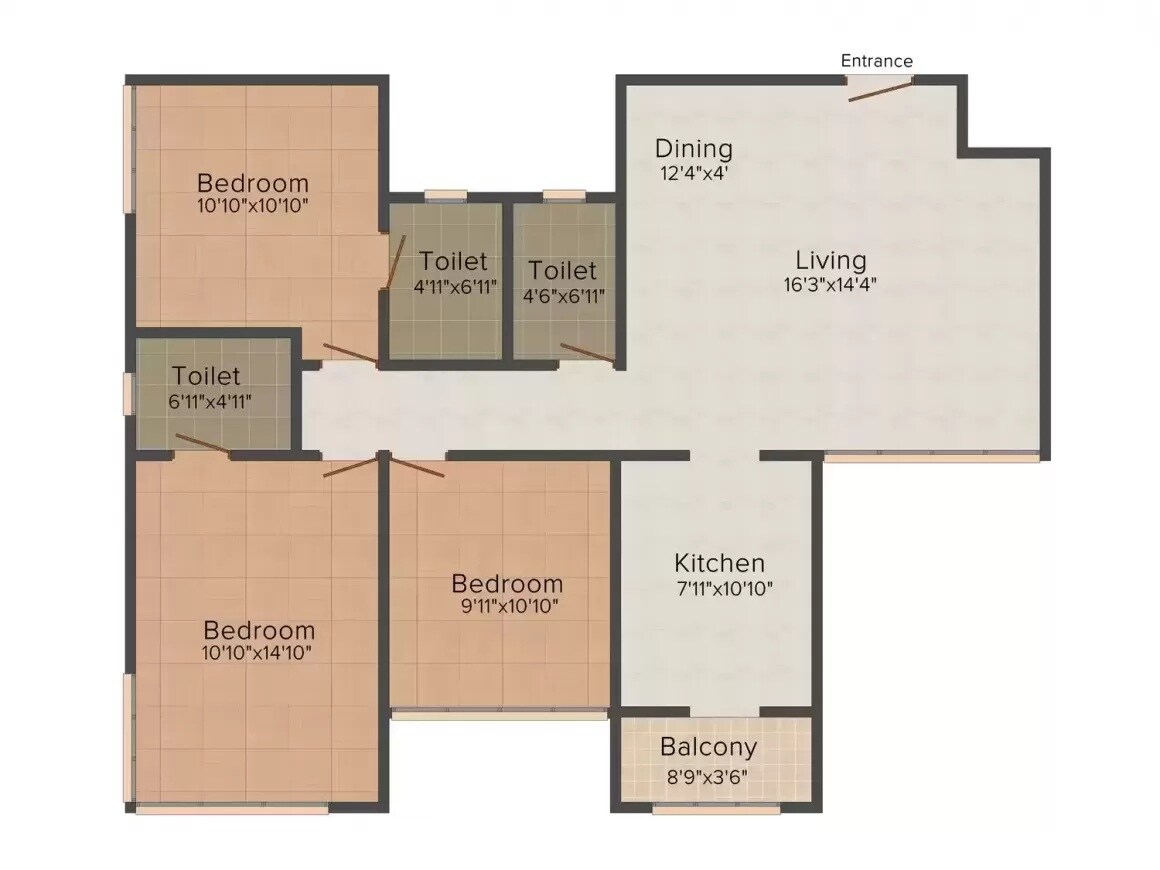 Floor plan of 3 BHK 945 Sq. Ft. Apartment in Karmvir Avant  Arey Greens, Mumbai