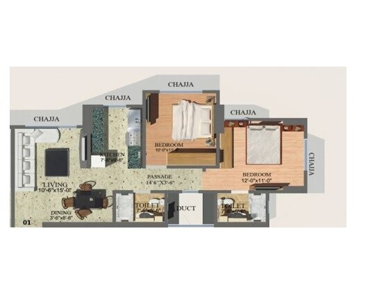 Floor plan of 2 BHK 585 Sq. Ft. Apartment in Karmvir Avant Sky Villa, Mumbai