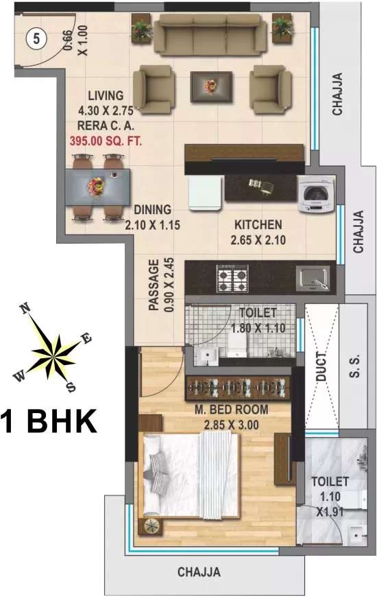 1 BHK 395 Sq. Ft. Apartment in Saptrish Vihar Heights