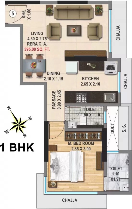 Floor plan of 1 BHK 382 Sq. Ft. Apartment in Saptrish Vihar Heights, Mumbai