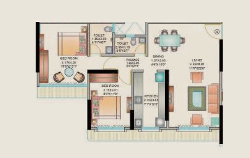 Floor plan of 2 BHK 753 Sq. Ft. Apartment in Karmvir Saraswati Apartment, Mumbai