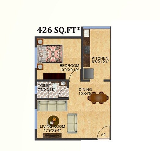 Floor plan of 1 BHK 426 Sq. Ft. Apartment in Kashish Park Centriod, Mumbai