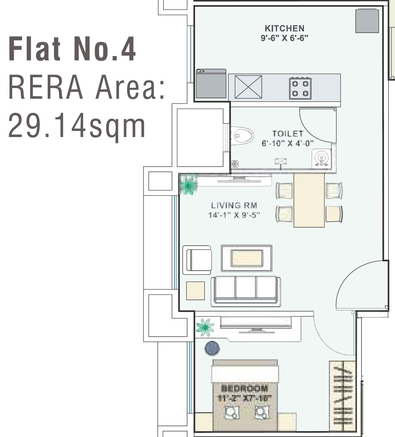 Floor plan of 1 BHK 314 Sq. Ft. Apartment in Kashish Tower, Mumbai