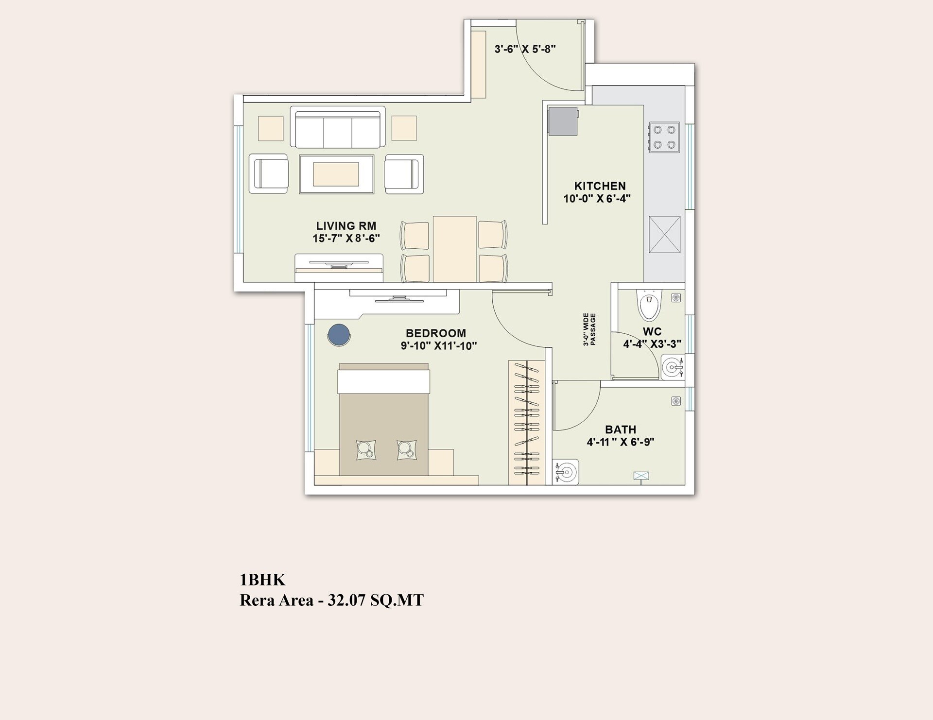 Floor plan of 1 BHK 345 Sq. Ft. Apartment in Kashish Tower, Mumbai