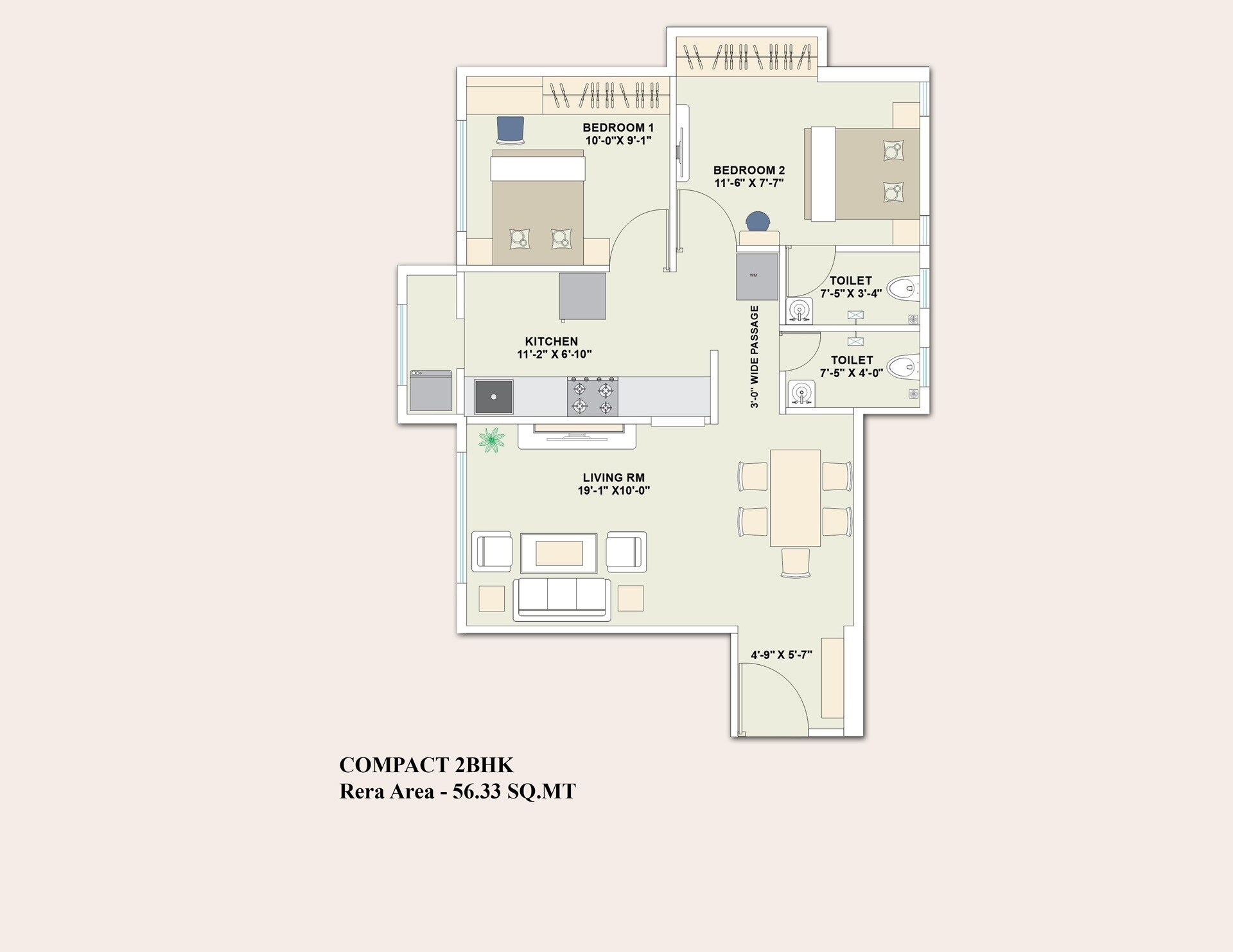 2 BHK 606 Sq. Ft. Apartment