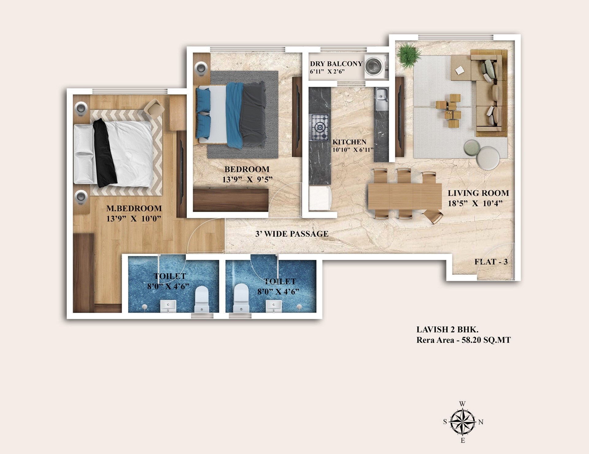 Floor plan of 2 BHK 626 Sq. Ft. Apartment in Kashish Tower, Mumbai