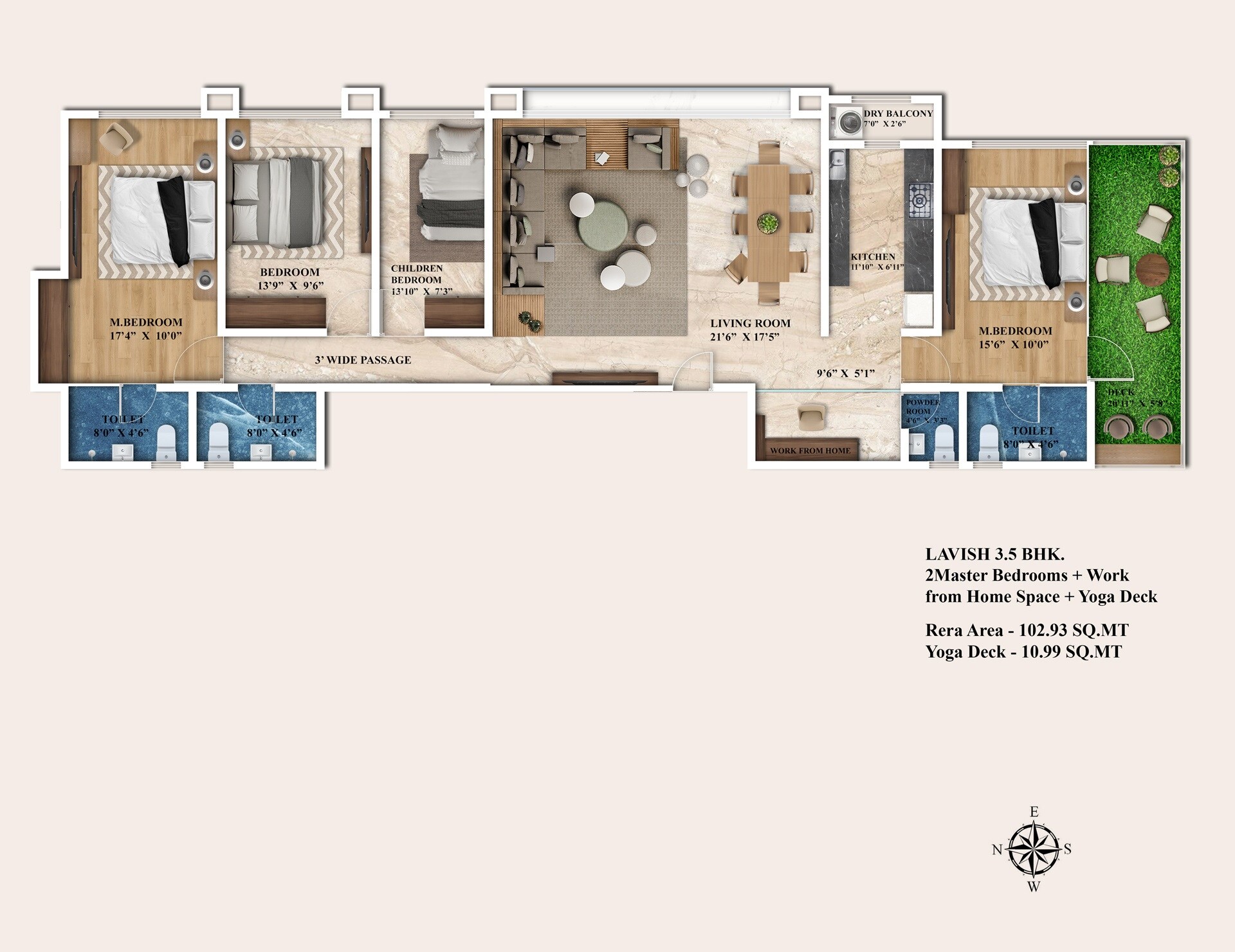Floor plan of 3 BHK 1226 Sq. Ft. Apartment in Kashish Tower, Mumbai