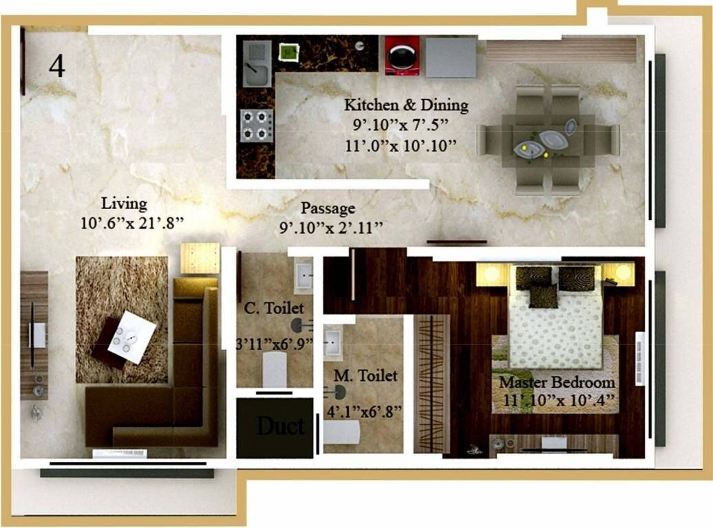 Floor plan of 1 BHK 467 Sq. Ft. Apartment in Kaustubh Platinum, Mumbai