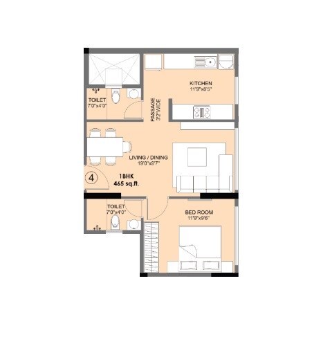 Floor plan of 1 BHK 465 Sq. Ft. Apartment in Kaustubh Primrose, Mumbai