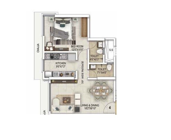 Floor plan of 1 BHK 469 Sq. Ft. Apartment in Kaustubh Sun Moon CHS Ltd Bldg 12, Mumbai