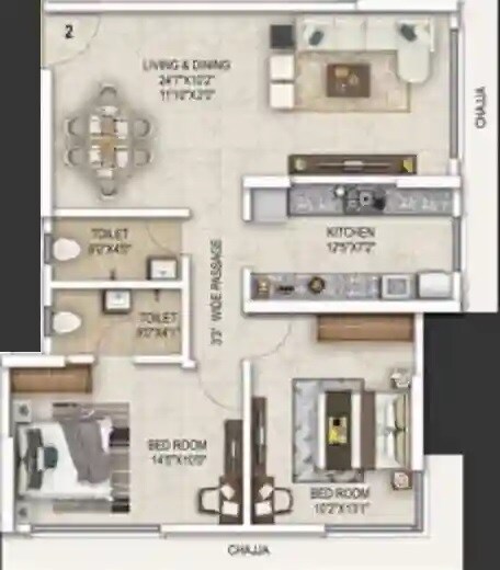 Floor plan of 2 BHK 781 Sq. Ft. Apartment in Kaustubh Sun Moon CHS Ltd Bldg 12, Mumbai