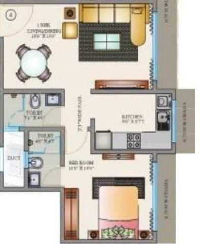 Floor plan of 1 BHK 469 Sq. Ft. Apartment in Kaustubh Sun Moon CHS LTD Bldg 13, Mumbai