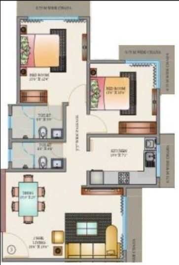 Floor plan of 2 BHK 681 Sq. Ft. Apartment in Kaustubh Sun Moon CHS LTD Bldg 13, Mumbai