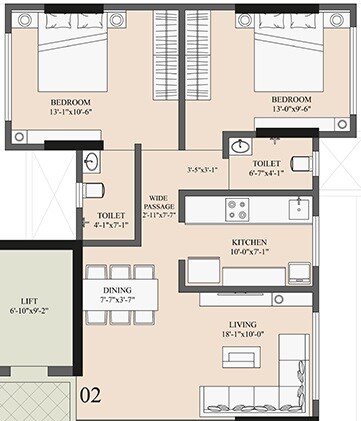 Floor plan of 2 BHK 698 Sq. Ft. Apartment in Kaustubh Vanrai, Mumbai