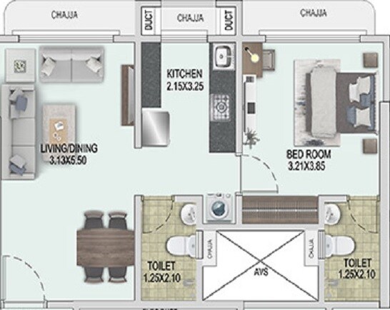Floor plan of 1 BHK 420 Sq. Ft. Apartment in Kaustubh Vistaris, Mumbai