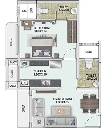 Floor plan of 1 BHK 506 Sq. Ft. Apartment in Kaustubh Vistaris, Mumbai