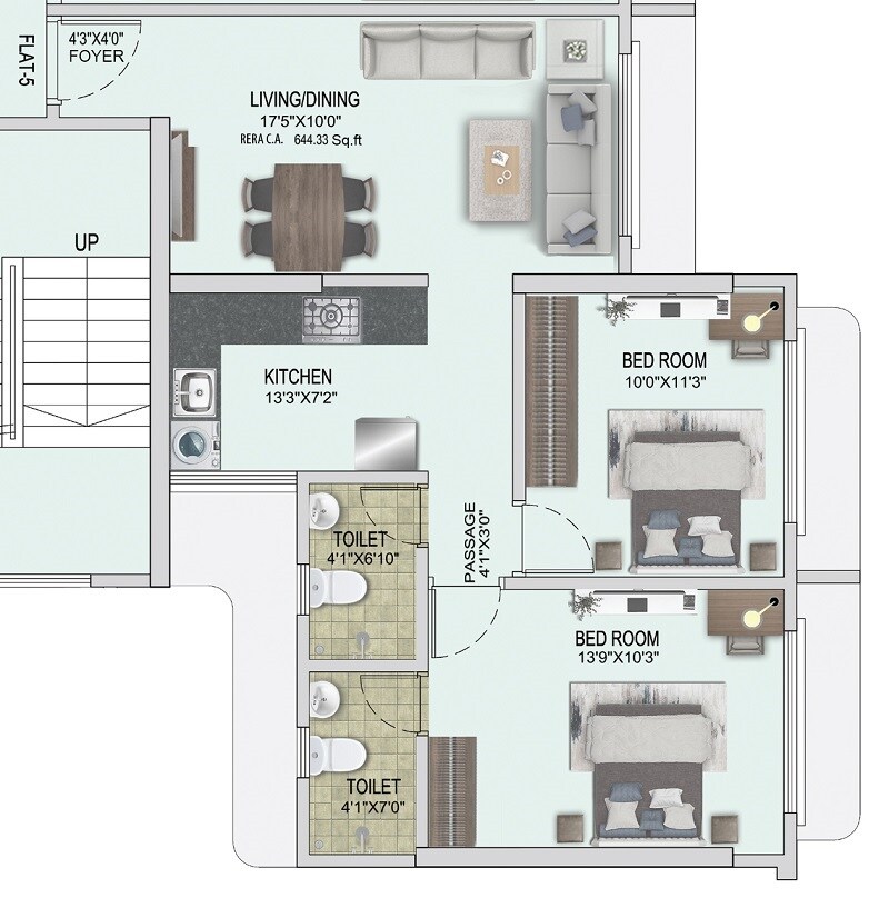 Floor plan of 2 BHK 644 Sq. Ft. Apartment in Kaustubh Vistaris, Mumbai