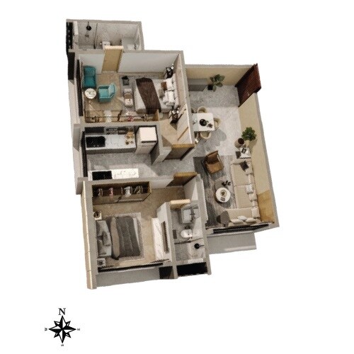 Floor plan of 2 BHK 668 Sq. Ft. Apartment in Kaveri Tower Andheri West, Mumbai