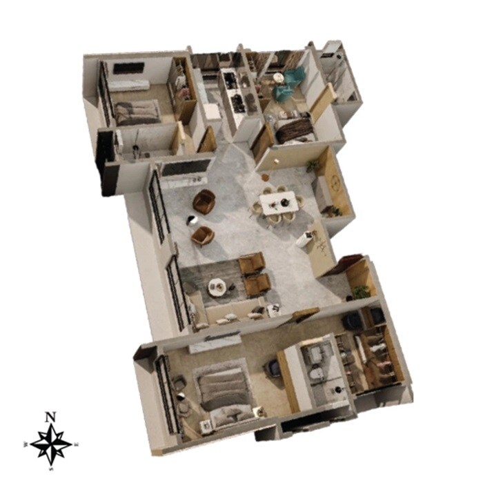 Floor plan of 3 BHK 1163 Sq. Ft. Apartment in Kaveri Tower Andheri West, Mumbai