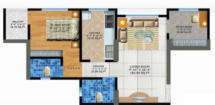 1 BHK 193 Sq. Ft. Apartment in Kavya Ashwamegh