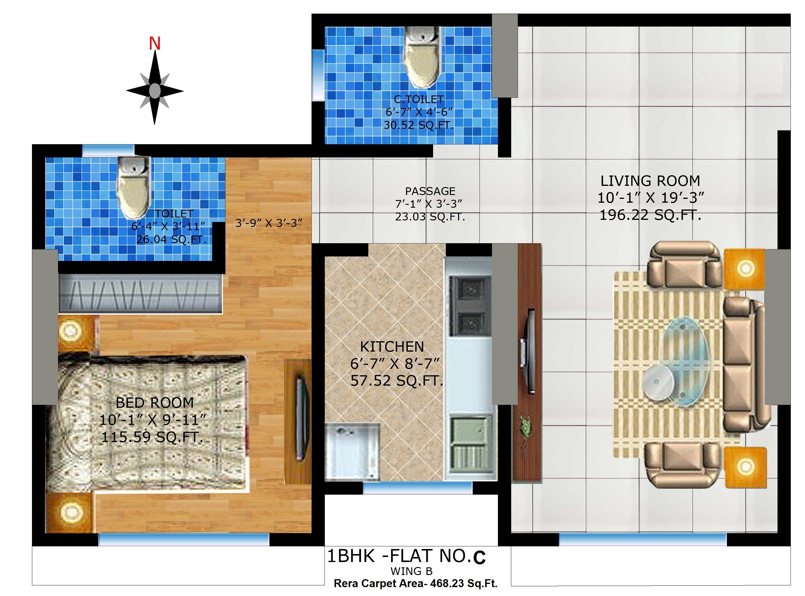 Floor plan of 1 BHK 468 Sq. Ft. Apartment in Kavya Ashwamegh, Mumbai